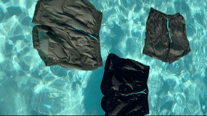 Blauw sustainable swim shorts floating in water, made from 100% recycled plastic for eco-conscious swimwear lovers