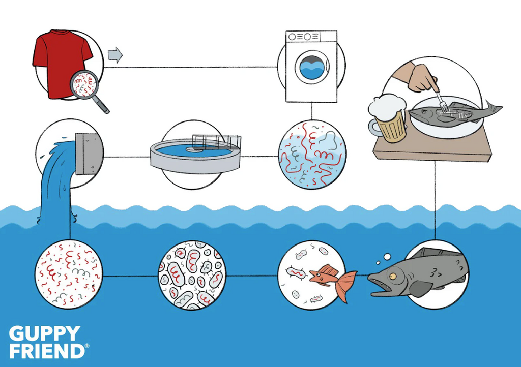 Guppyfriend washing bag being used to wash Blauw sustainable swim shorts protects recycled swimwear and reduces microfiber pollution.