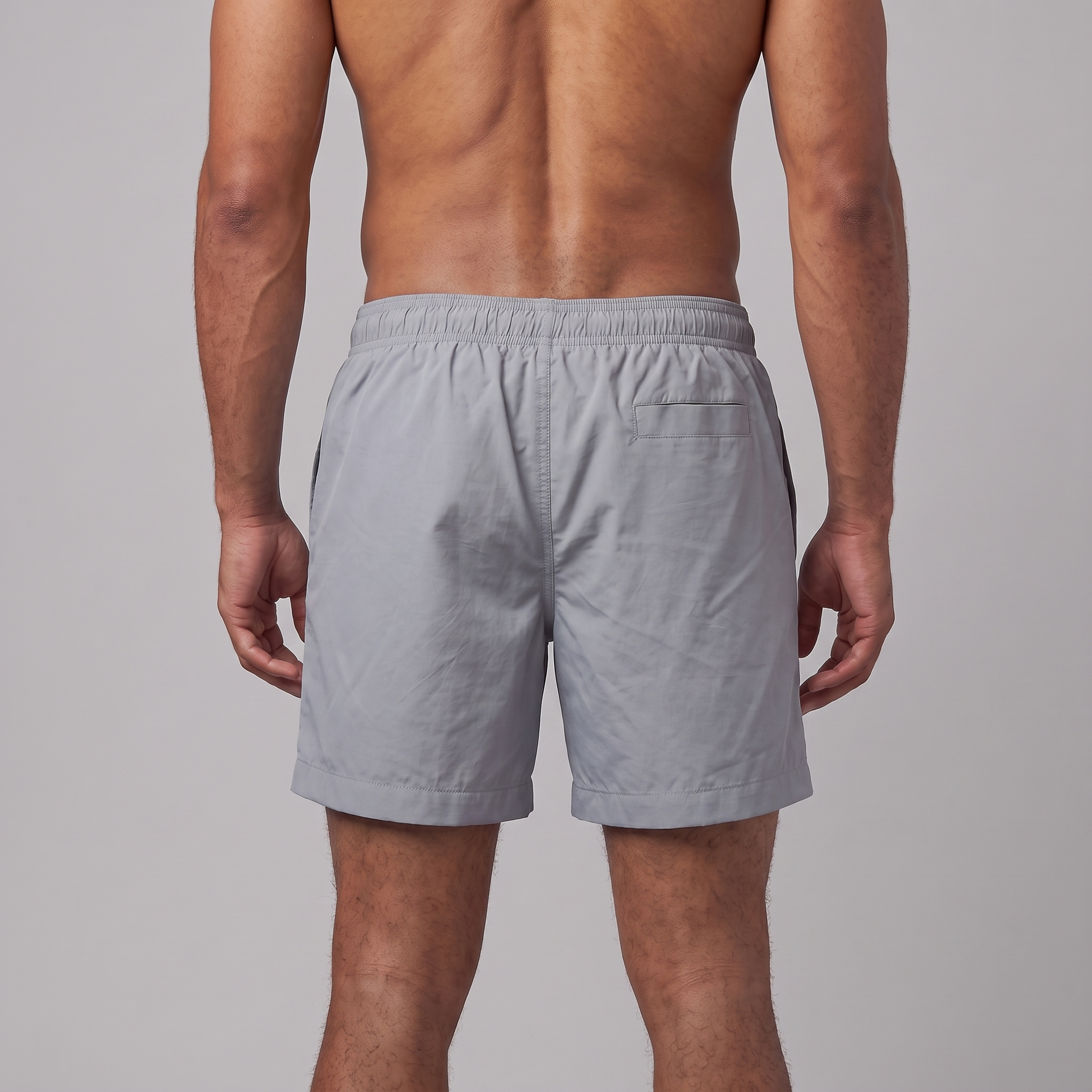 Back view of Grey men’s swim trunks
